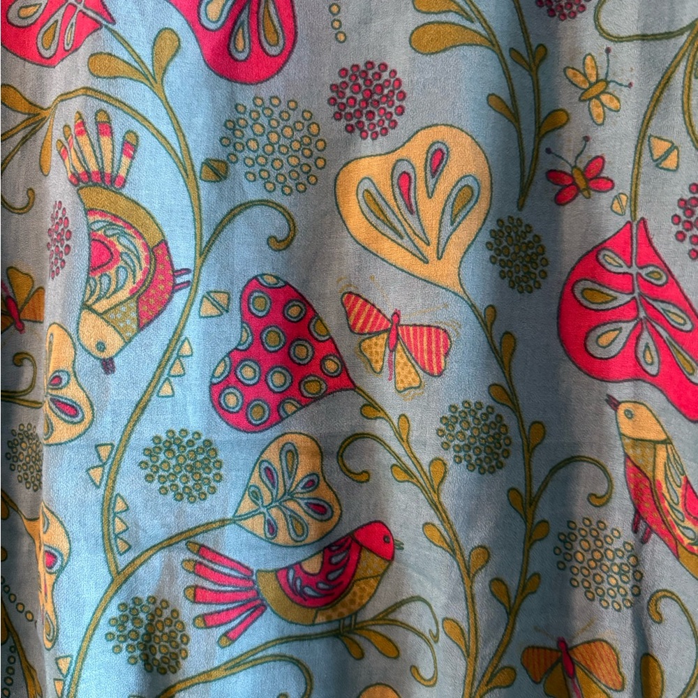 Gudrun Sjoden Multicolor Bird, Floral, Butterfly Print Blouse NWOT